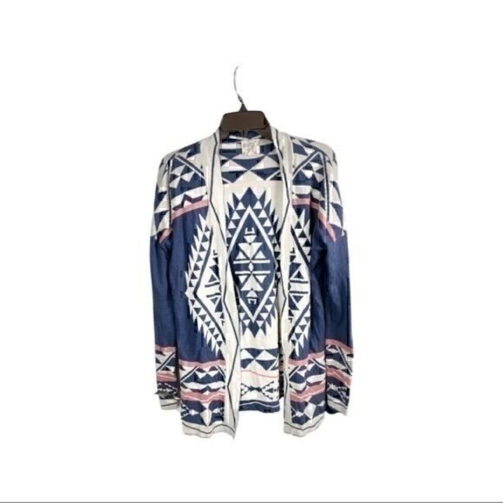 White, Pink & Blue Aztec cardigan 
Sweater Size X Large by the brand Hippie Rose